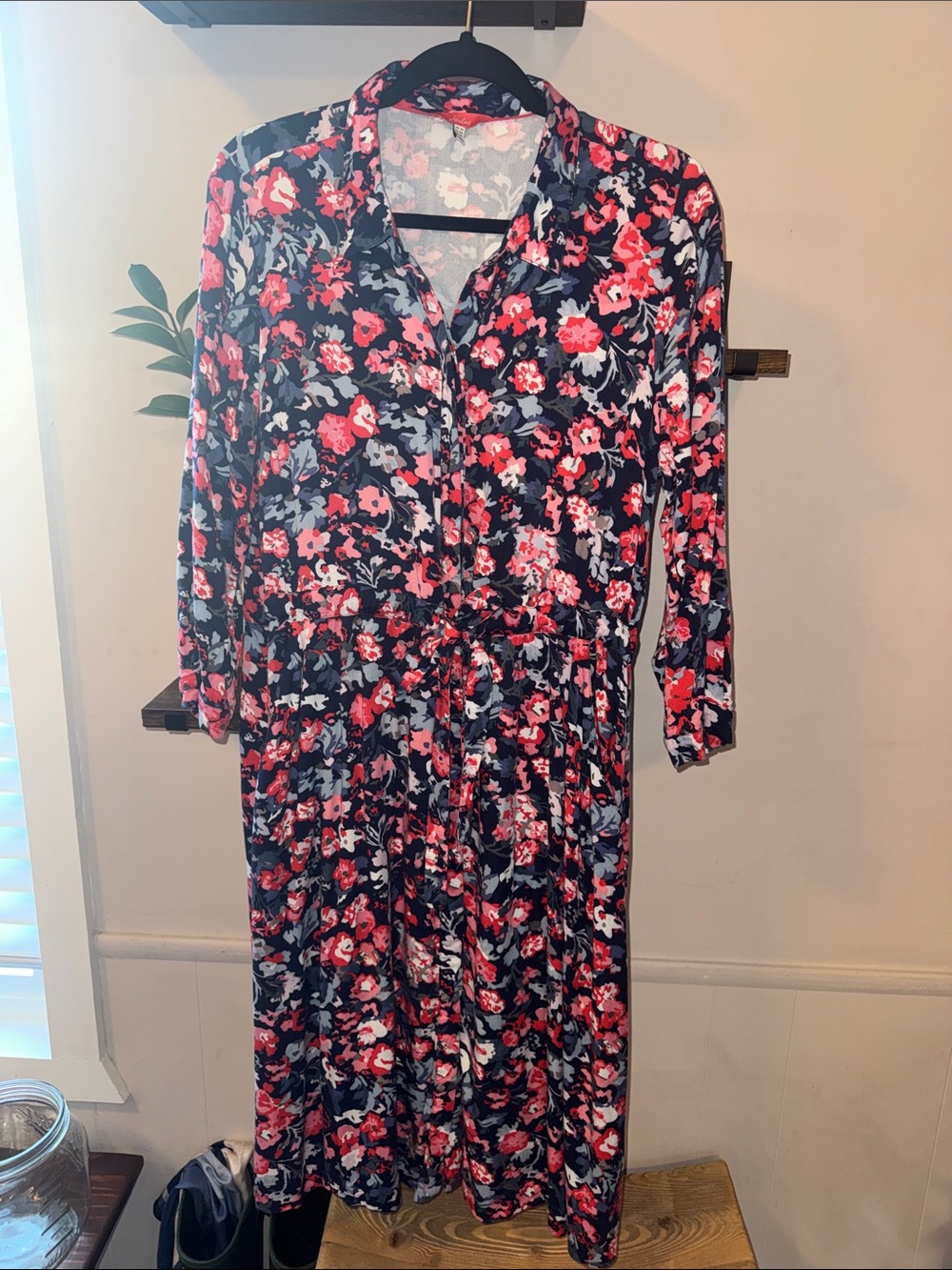 Joules Floral Button-Front, Tie Waist Midi Dress Size 10